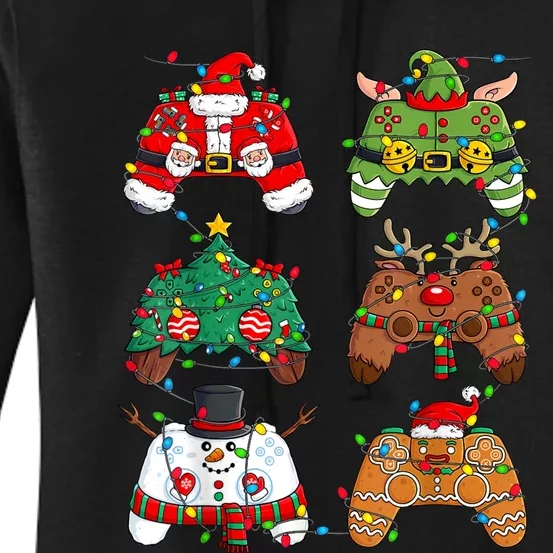 Christmas Santa Elf Lights Gaming Controllers Xmas Women's Pullover Hoodie