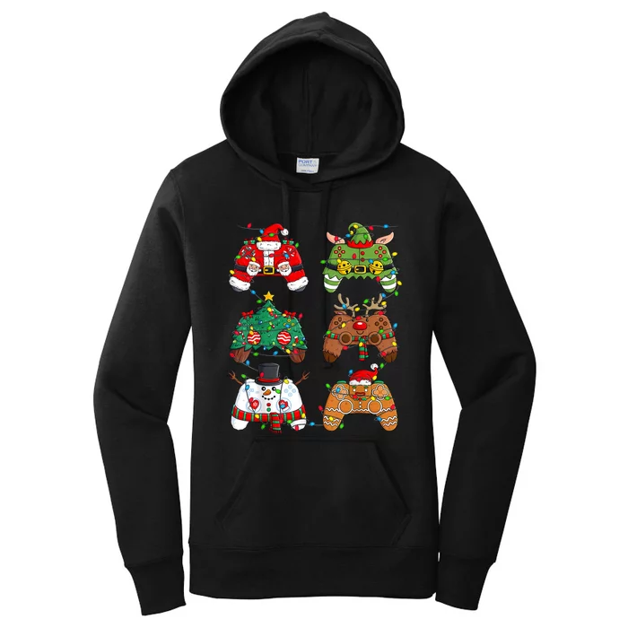 Christmas Santa Elf Lights Gaming Controllers Xmas Women's Pullover Hoodie