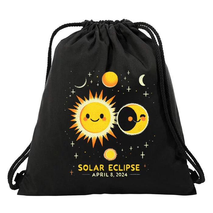 Cute Solar Eclipse April 8 2024 Drawstring Bag