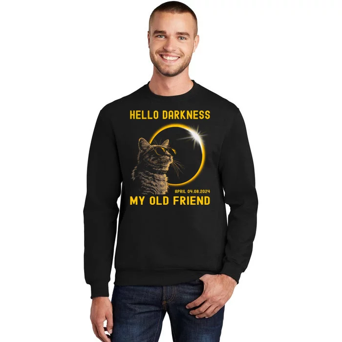 Cat Solar Eclipse Hello Darkness My Old Friend 8 April 2024 Sweatshirt