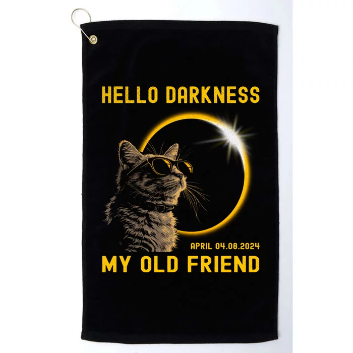 Cat Solar Eclipse Hello Darkness My Old Friend 8 April 2024 Platinum Collection Golf Towel