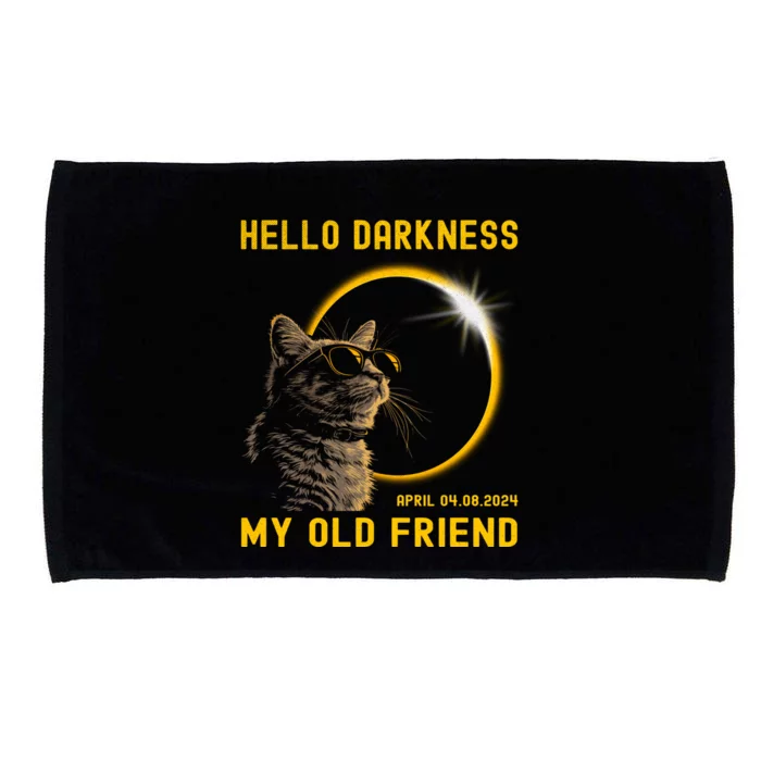 Cat Solar Eclipse Hello Darkness My Old Friend 8 April 2024 Microfiber Hand Towel