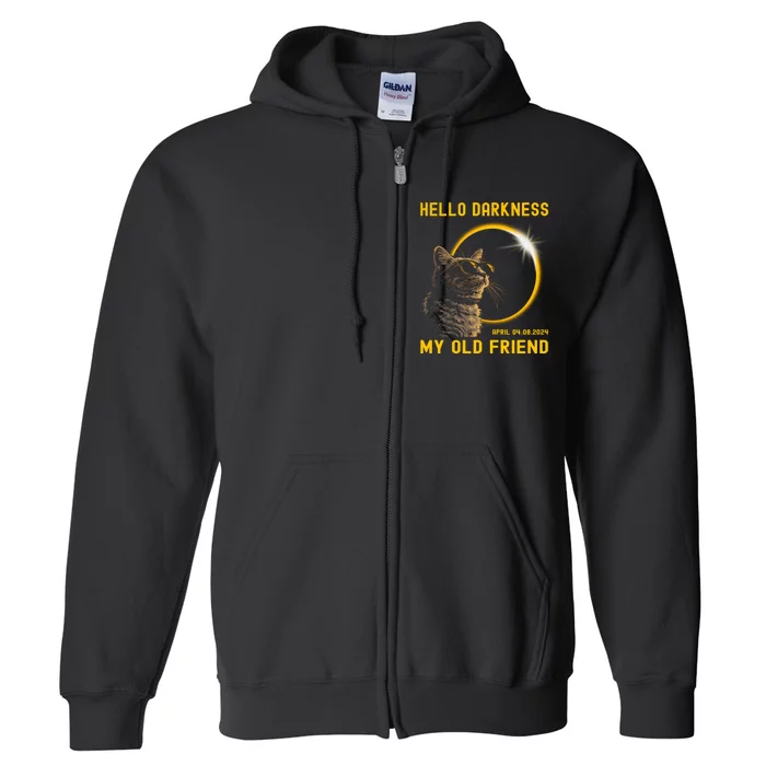 Cat Solar Eclipse Hello Darkness My Old Friend 8 April 2024 Full Zip Hoodie