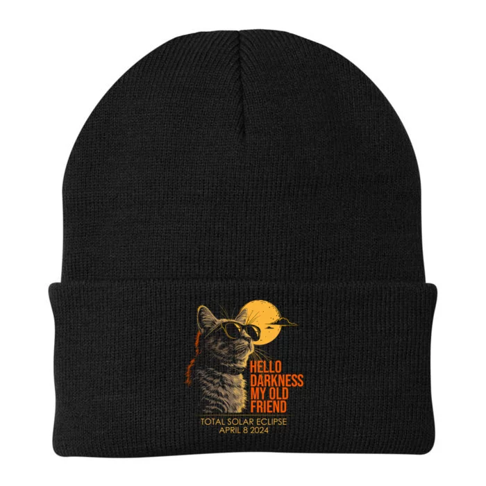 Cat Solar Eclipse Hello Darkness My Old Friend 8 April 2024 Knit Cap Winter Beanie