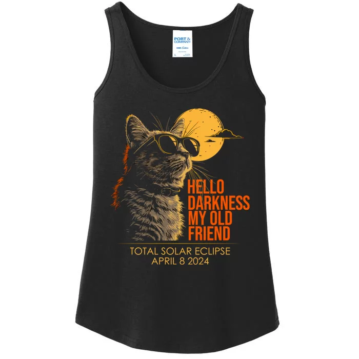 Cat Solar Eclipse Hello Darkness My Old Friend 8 April 2024 Ladies Essential Tank