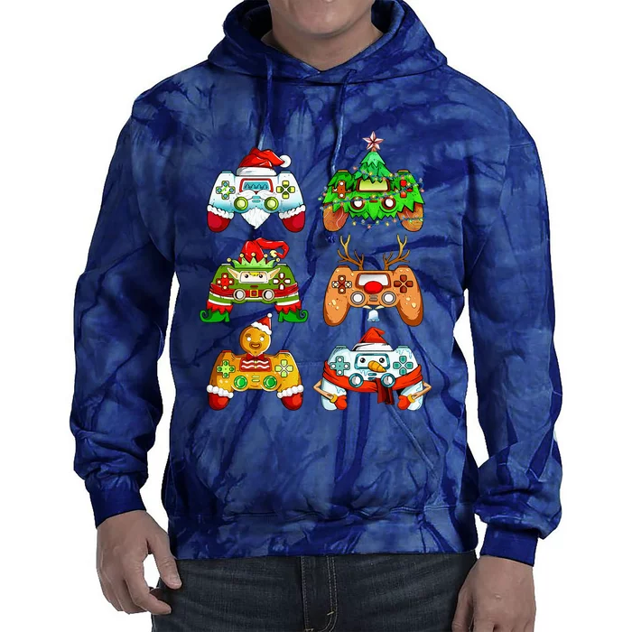 Christmas Santa Elf Gaming Controllers Snowman Tie Dye Hoodie