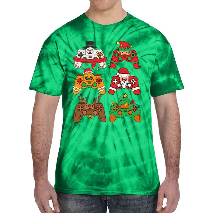 Christmas Santa Elf Gaming Controllers Snowman Tie-Dye T-Shirt