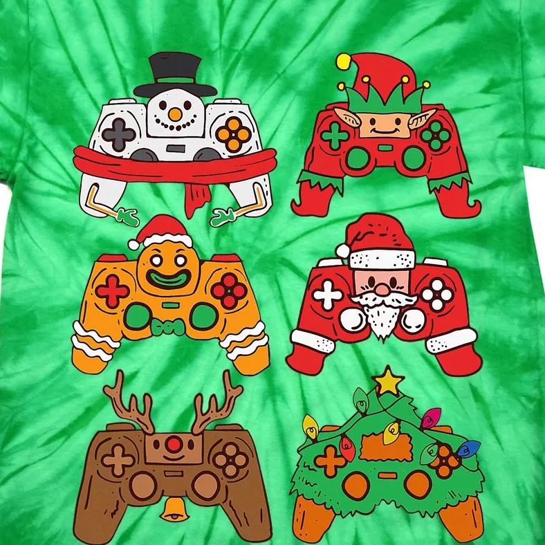 Christmas Santa Elf Gaming Controllers Snowman Tie-Dye T-Shirt