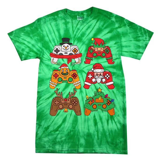 Christmas Santa Elf Gaming Controllers Snowman Tie-Dye T-Shirt