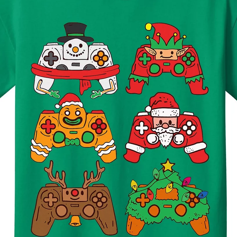 Christmas Santa Elf Gaming Controllers Snowman Kids T-Shirt