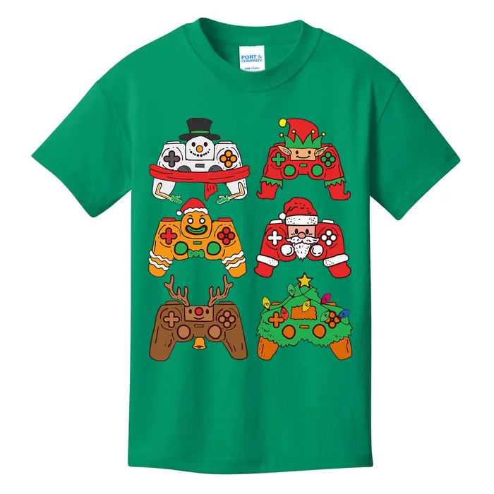 Christmas Santa Elf Gaming Controllers Snowman Kids T-Shirt