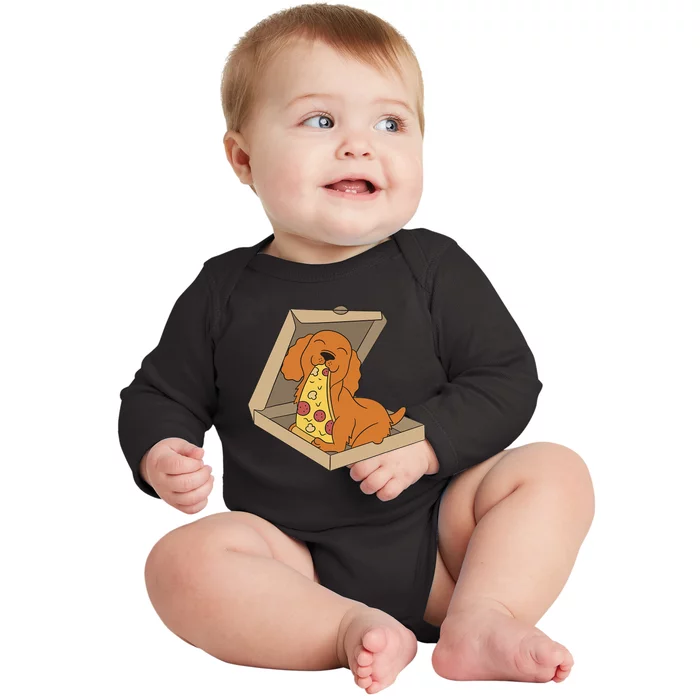 Cocker Spaniel Eating Pizza Funny Dog lover Baby Long Sleeve Bodysuit