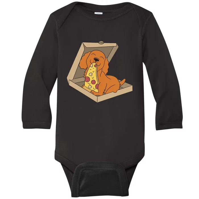 Cocker Spaniel Eating Pizza Funny Dog lover Baby Long Sleeve Bodysuit