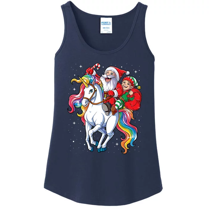 Christmas Santa Elf Riding Unicorn Xmas Gifts Girls Women Ladies Essential Tank