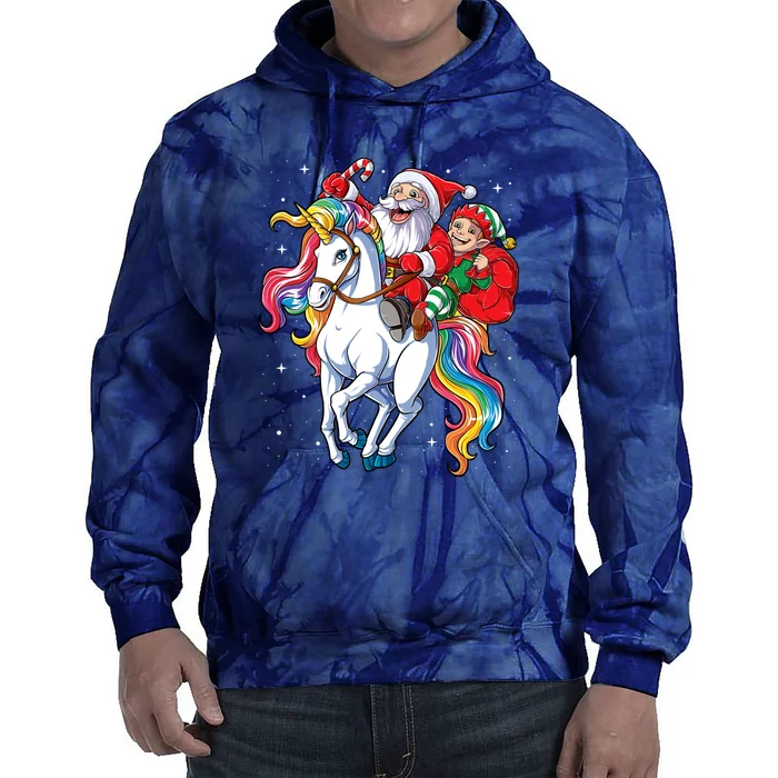 Christmas Santa Elf Riding Unicorn Xmas Gifts Girls Women Tie Dye Hoodie