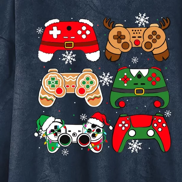 Christmas Santa Elf Gaming Controllers Gamer Xmas Hooded Wearable Blanket