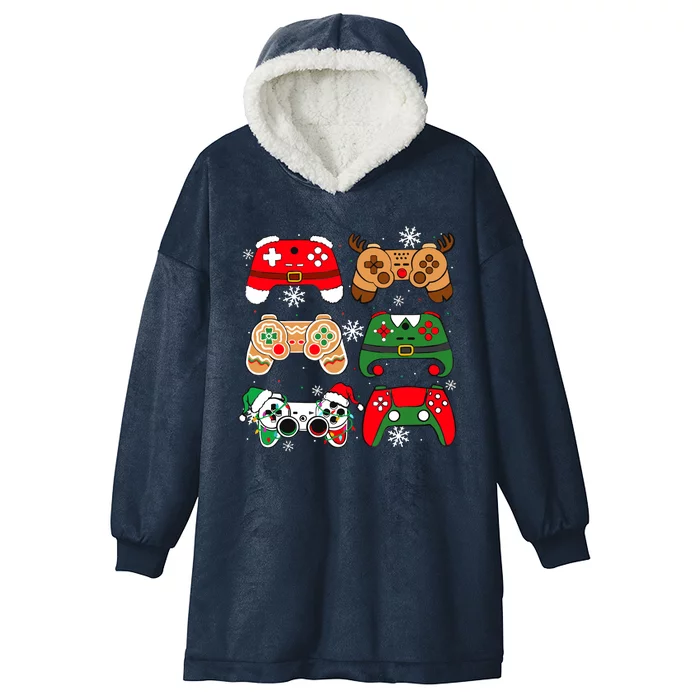 Christmas Santa Elf Gaming Controllers Gamer Xmas Hooded Wearable Blanket