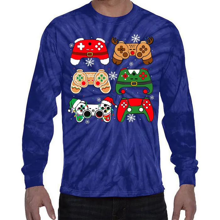 Christmas Santa Elf Gaming Controllers Gamer Xmas Tie-Dye Long Sleeve Shirt