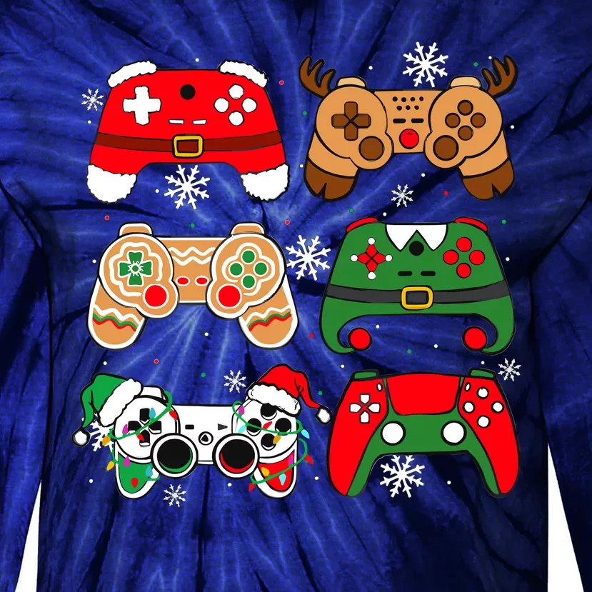 Christmas Santa Elf Gaming Controllers Gamer Xmas Tie-Dye Long Sleeve Shirt