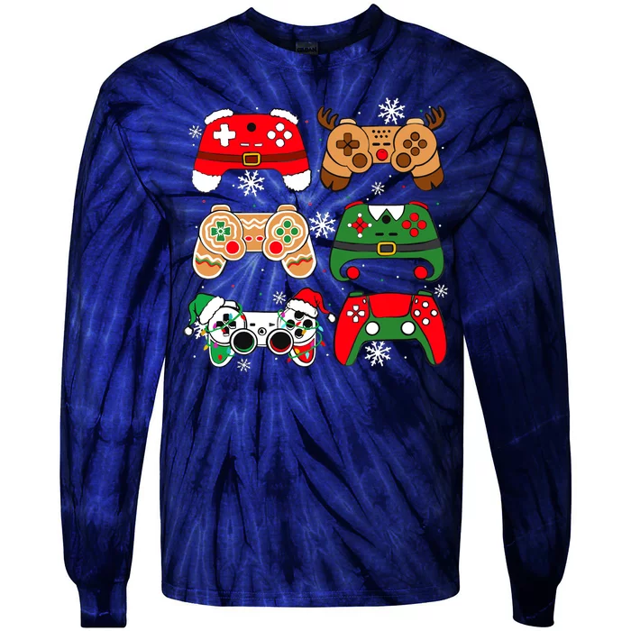 Christmas Santa Elf Gaming Controllers Gamer Xmas Tie-Dye Long Sleeve Shirt