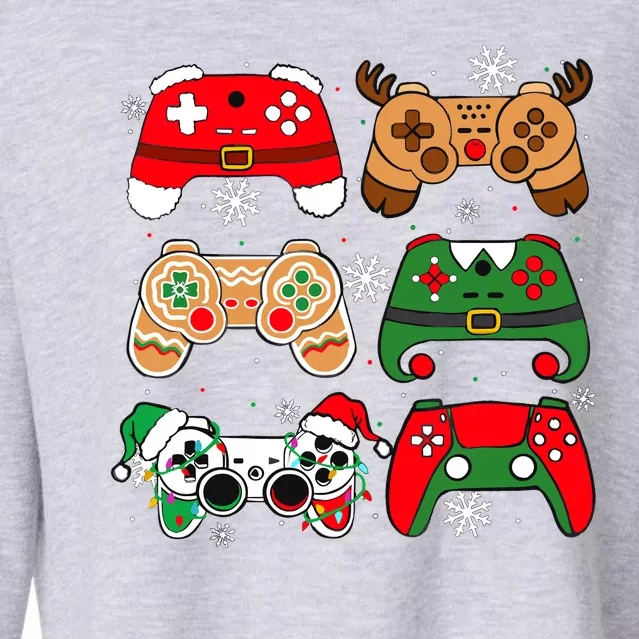 Christmas Santa Elf Gaming Controllers Gamer Xmas Cropped Pullover Crew