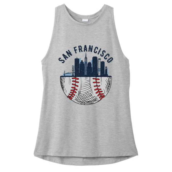 Cool San Francisco CA Skyline Baseball Fan City Downtown Ladies Tri-Blend Wicking Tank