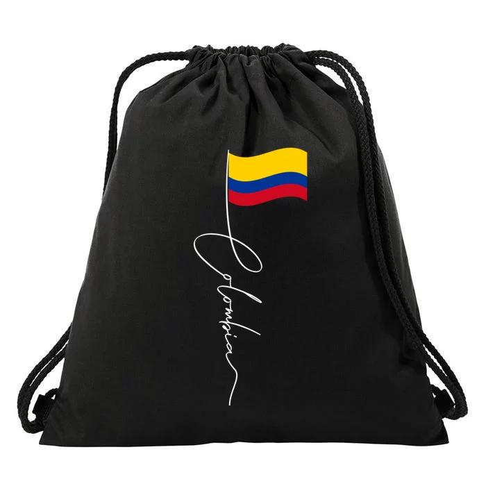 Colombia Signature Flag Pole Patriotic Colombian Flag Drawstring Bag