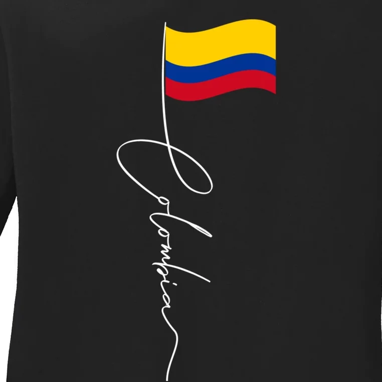 Colombia Signature Flag Pole Patriotic Colombian Flag Ladies Long Sleeve Shirt