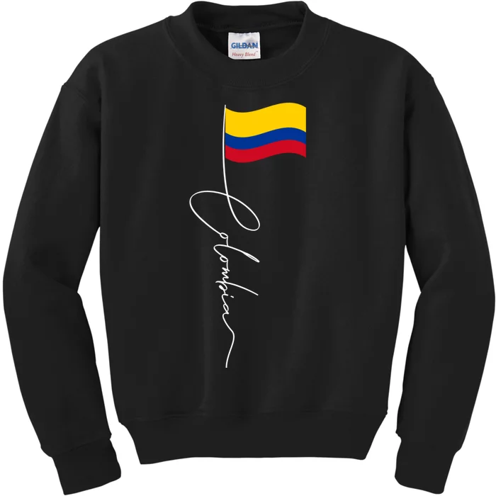 Colombia Signature Flag Pole Patriotic Colombian Flag Kids Sweatshirt