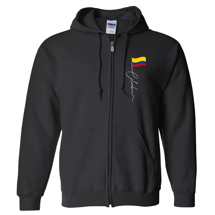 Colombia Signature Flag Pole Patriotic Colombian Flag Full Zip Hoodie