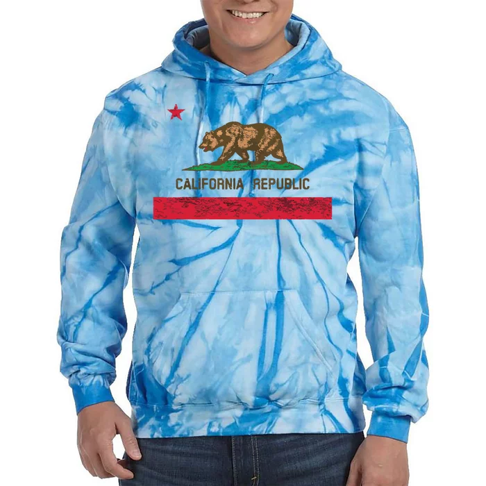 California State Flag Grizzly Bear Cali Distressed Style Tie Dye Hoodie