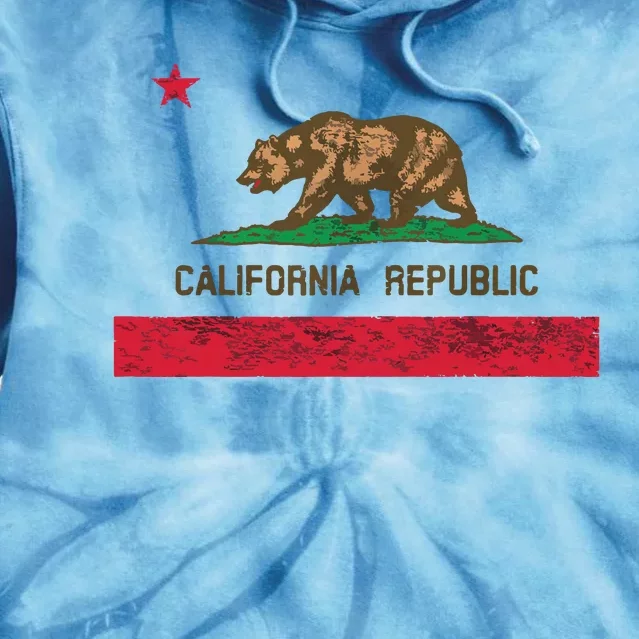 California State Flag Grizzly Bear Cali Distressed Style Tie Dye Hoodie