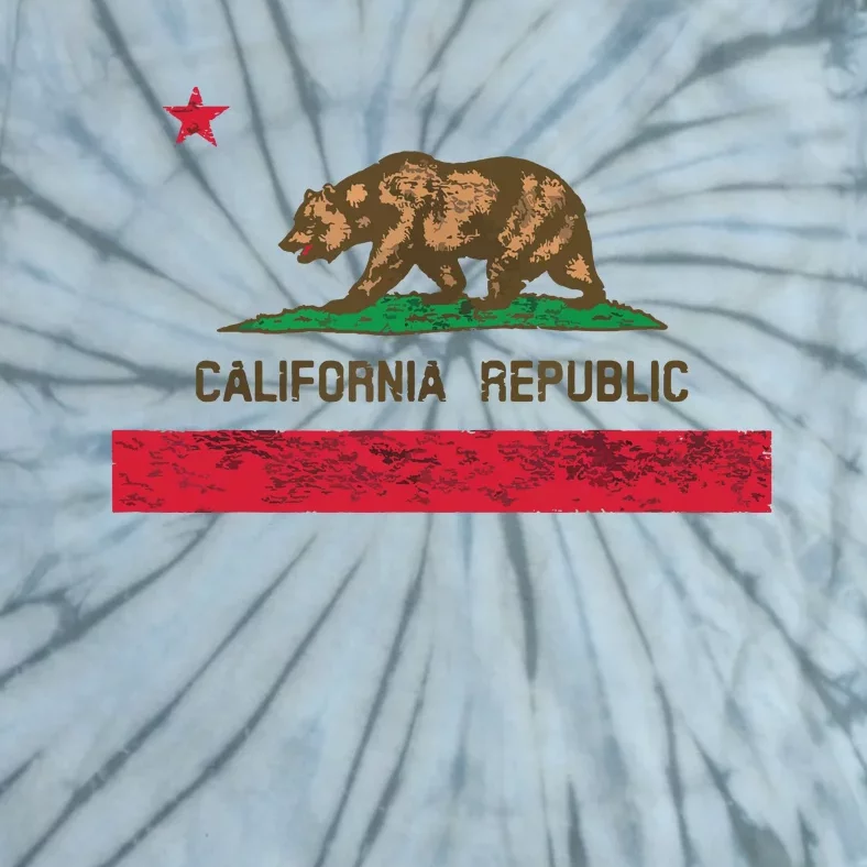 California State Flag Grizzly Bear Cali Distressed Style Tie-Dye T-Shirt