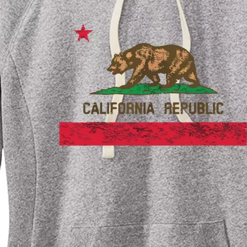 California State Flag Grizzly Bear Cali Distressed Style Women's Fleece Hoodie