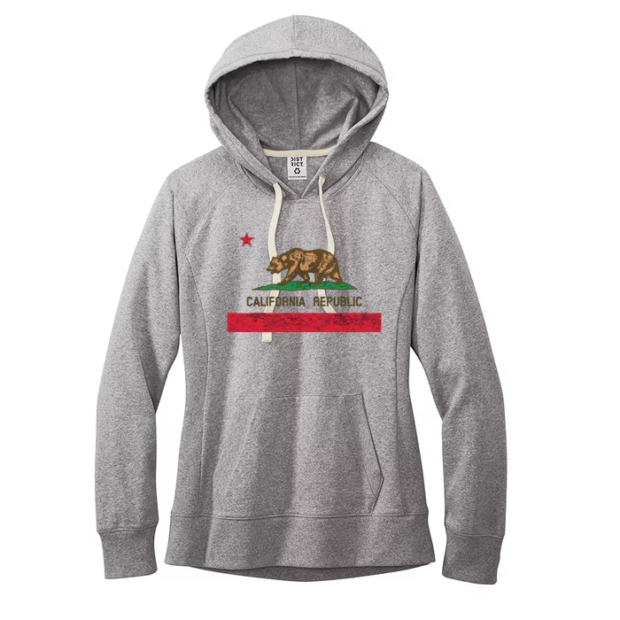 California State Flag Grizzly Bear Cali Distressed Style Women's Fleece Hoodie