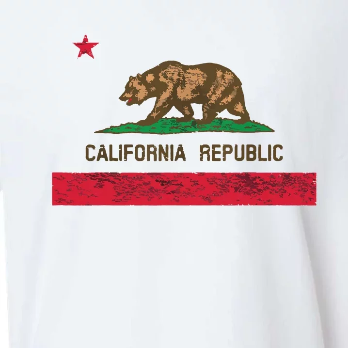 California State Flag Grizzly Bear Cali Distressed Style Sueded Cloud Jersey T-Shirt