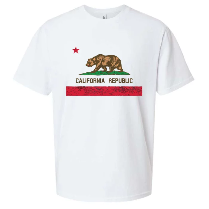 California State Flag Grizzly Bear Cali Distressed Style Sueded Cloud Jersey T-Shirt