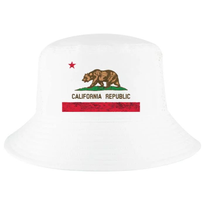 California State Flag Grizzly Bear Cali Distressed Style Cool Comfort Performance Bucket Hat