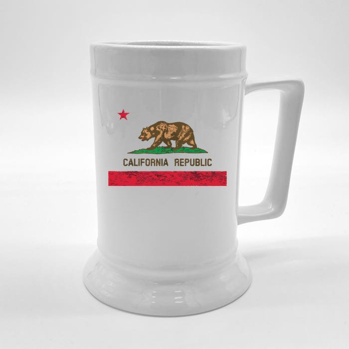 California State Flag Grizzly Bear Cali Distressed Style Front & Back Beer Stein