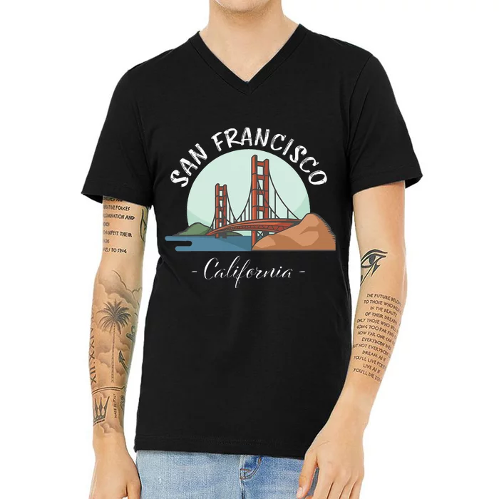 California San Francisco Gift Golden Gate Bridge Souvenir V-Neck T-Shirt