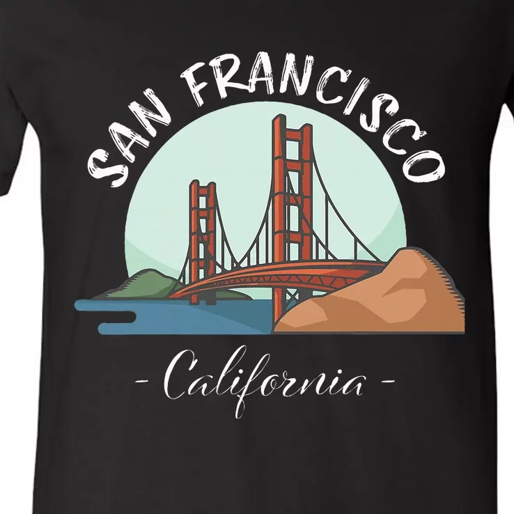 California San Francisco Gift Golden Gate Bridge Souvenir V-Neck T-Shirt