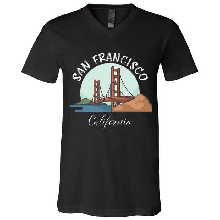 California San Francisco Gift Golden Gate Bridge Souvenir V-Neck T-Shirt