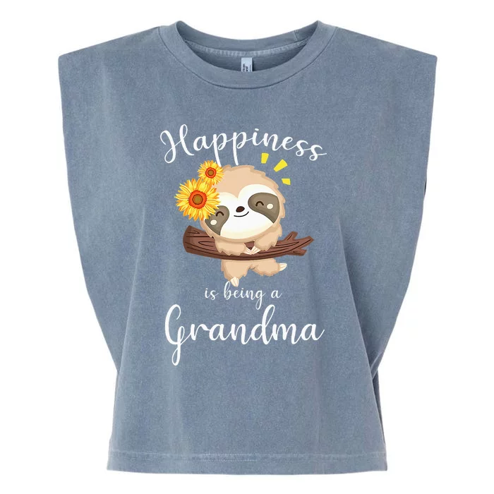 Cute Sloth Flower Happiness Is Being A Grandma Garment-Dyed Women's Muscle Tee