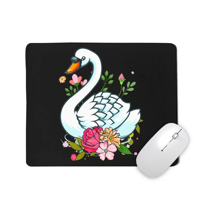 Cool Swan For   Swans Floral Waterfowl Bird Flower Mousepad