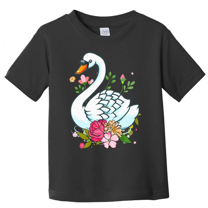 Cool Swan For   Swans Floral Waterfowl Bird Flower Toddler T-Shirt