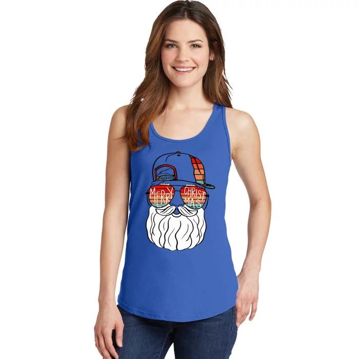 Cool Santa Face Retro Sunglasses Xmas Tee Ladies Essential Tank