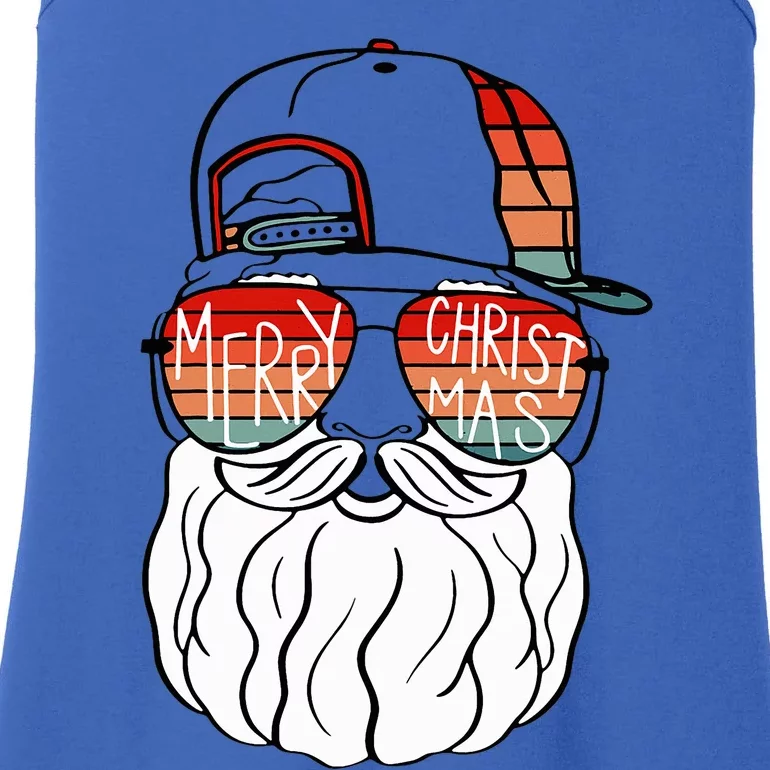 Cool Santa Face Retro Sunglasses Xmas Tee Ladies Essential Tank