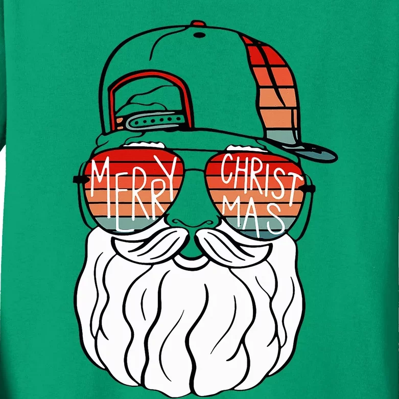 Cool Santa Face Retro Sunglasses Xmas Tee Kids Long Sleeve Shirt