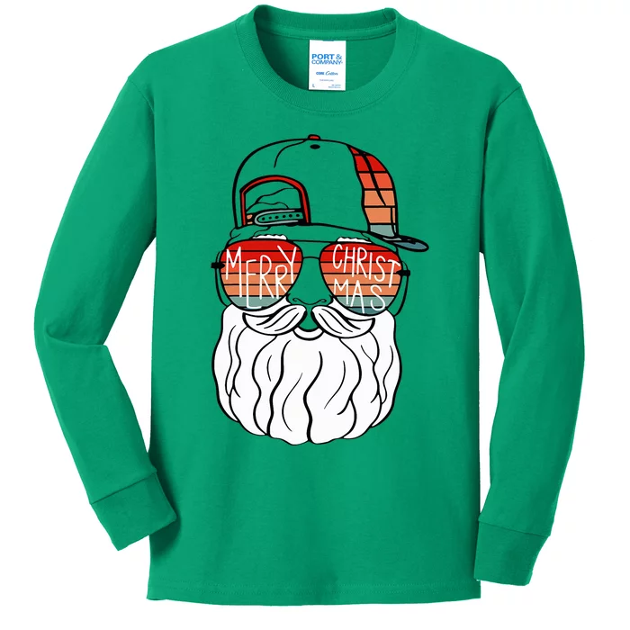 Cool Santa Face Retro Sunglasses Xmas Tee Kids Long Sleeve Shirt