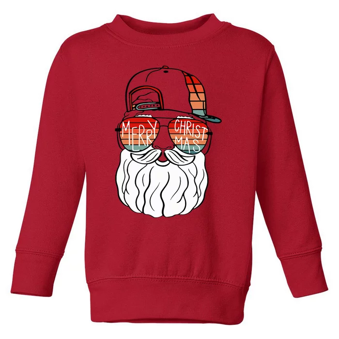 Cool Santa Face Retro Sunglasses Xmas Tee Toddler Sweatshirt